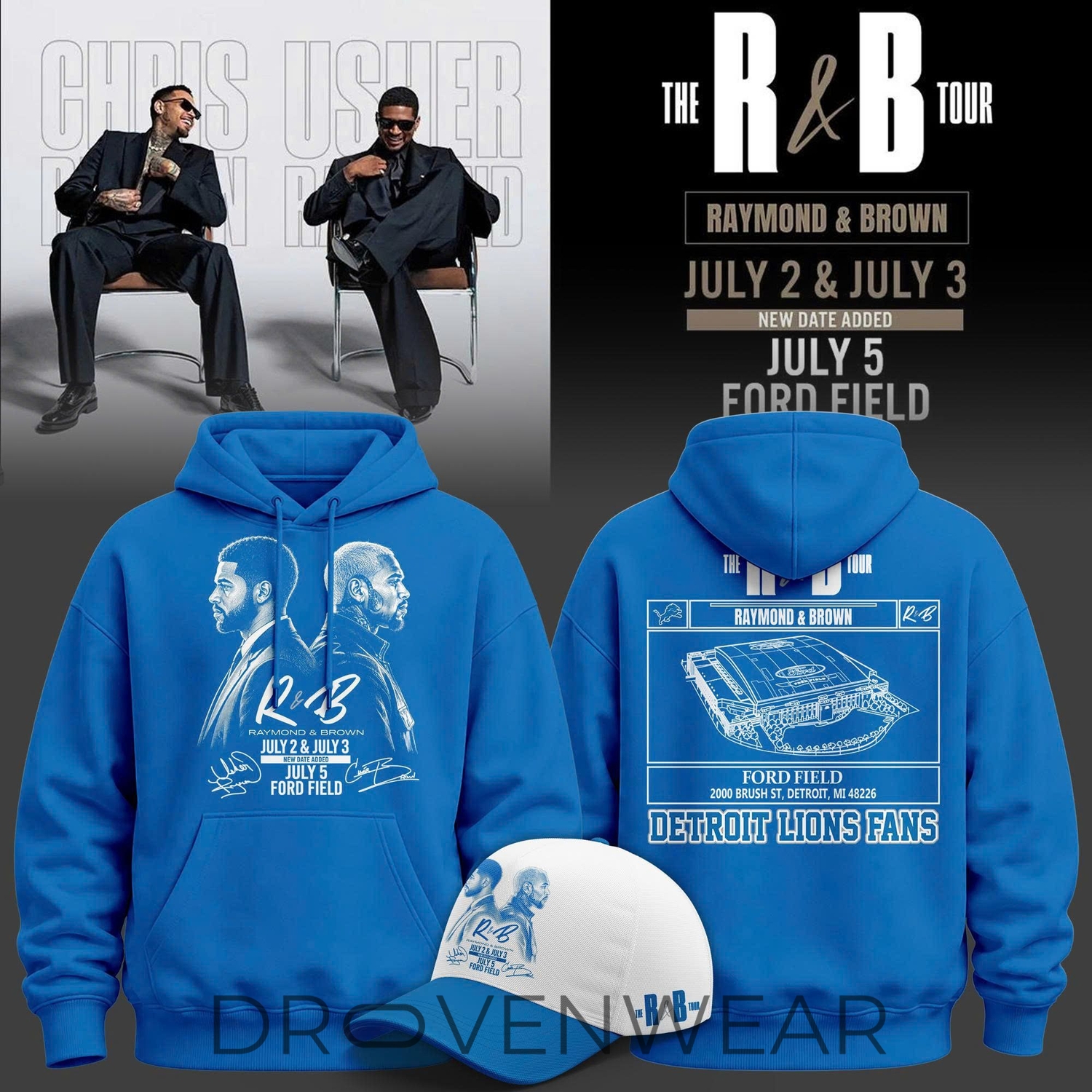 Limited Edition Hoodie Signed Chris Brown & Usher Raymond x Detroit Lions "The R&B Tour" at Ford Field (Detroit) Limited Edition Hoodie Signed Chris Brown & Usher Raymond x Detroit Lions "The R&B Tour" at Ford Field (Detroit)