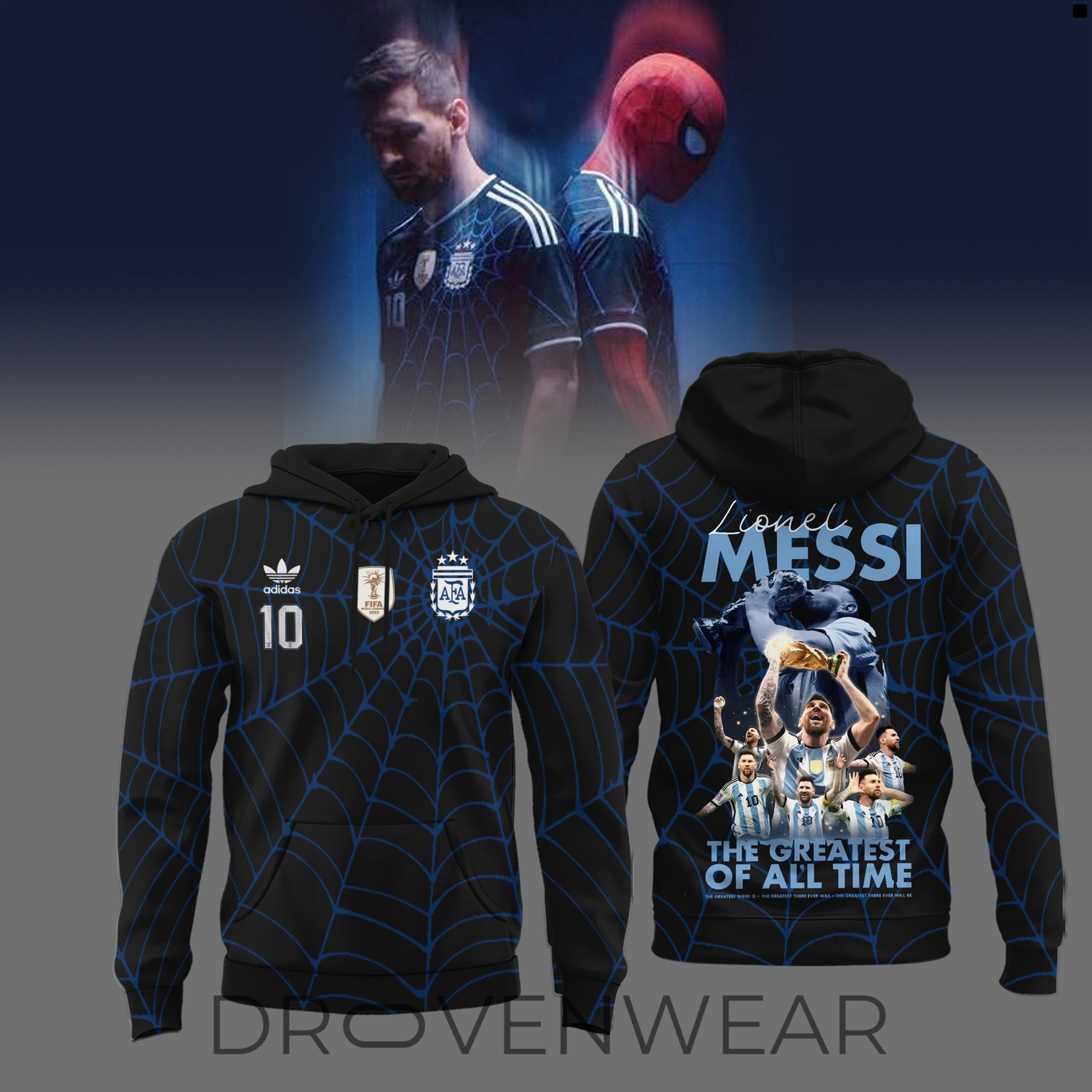 Lionel Messi x Spider-Man GOAT Superhero Pullover Hoodie Lionel Messi x Spider-Man GOAT Superhero Pullover Hoodie