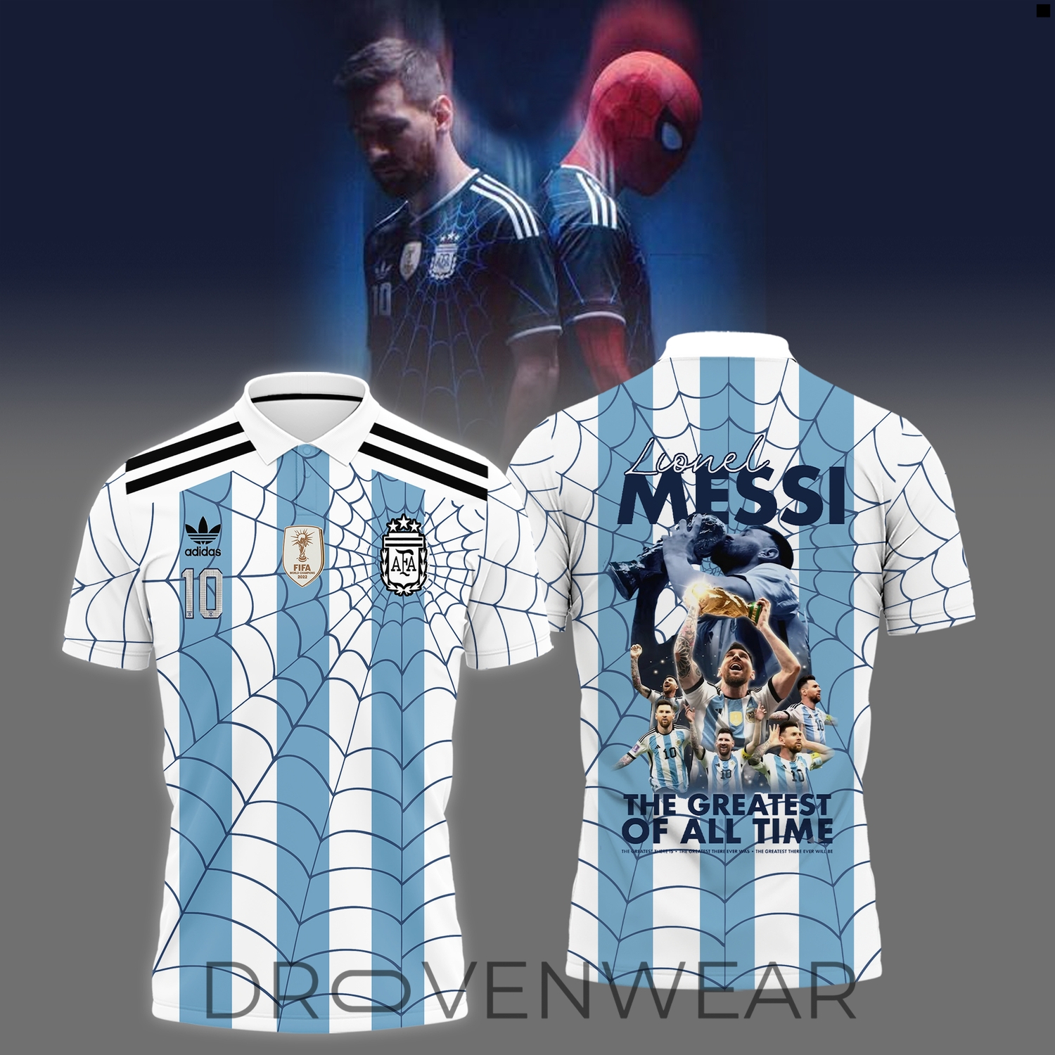 Lionel Messi x Spider-Man GOAT World Cup Champions Polo Shirt Lionel Messi x Spider-Man GOAT World Cup Champions Polo Shirt