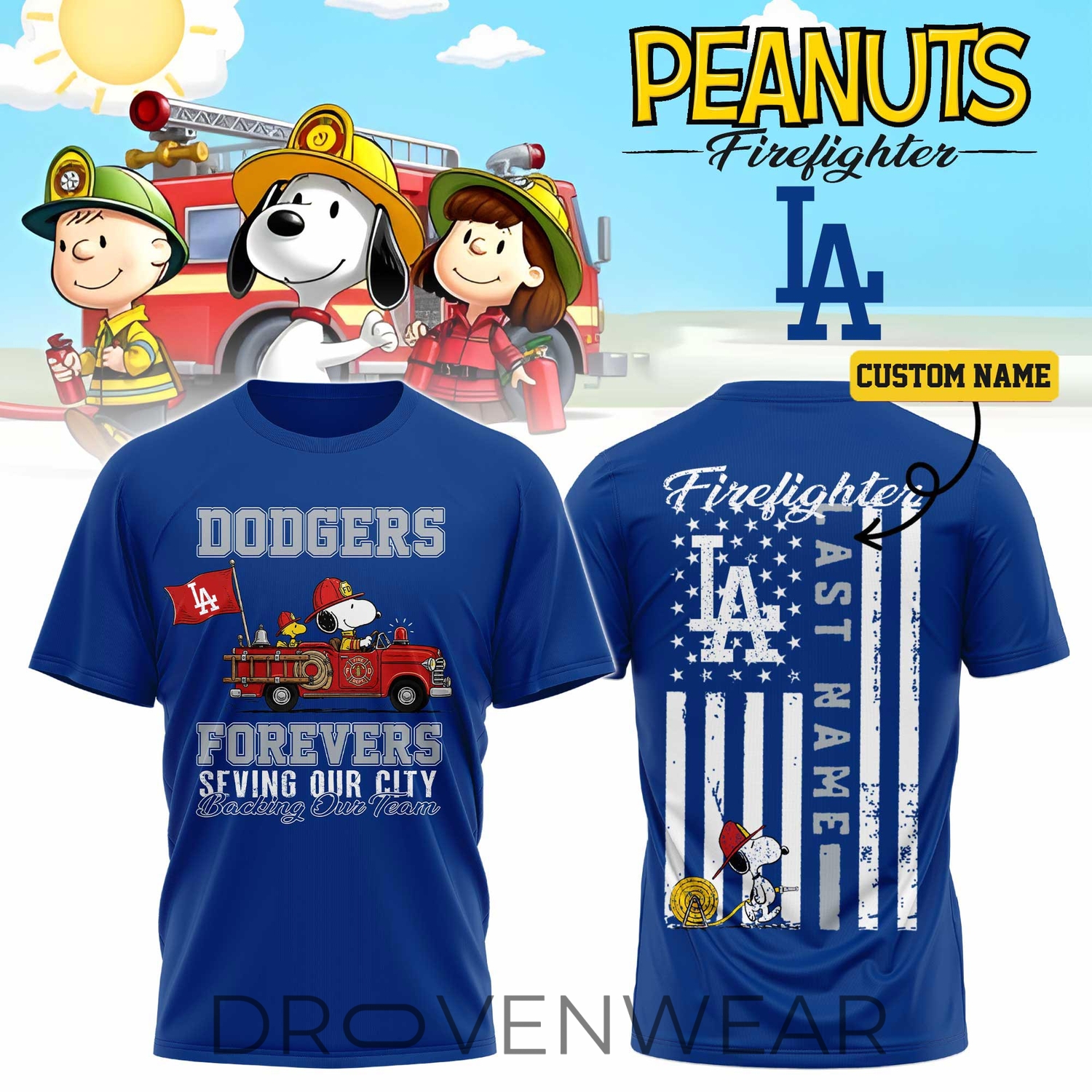 Los Angeles Dodgers Snoopy Firefighter Personalized Blue Shirt 2026 Los Angeles Dodgers Snoopy Firefighter Personalized Blue Shirt 2026