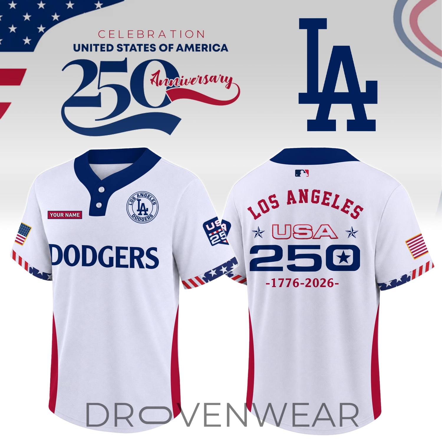 Los Angeles Dodgers USA 250th Anniversary Limited Edition Two Button Baseball Jersey Los Angeles Dodgers USA 250th Anniversary Limited Edition Two Button Baseball Jersey