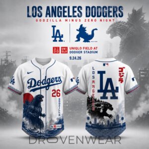 Los Angeles Dodgers X Godzilla Minus Zero Night Jersey 2026 by Drovenwear.com