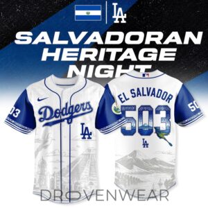 Los Angeles Dodgers X Salvadoran Heritage Night Jersey by Drovenwear.com