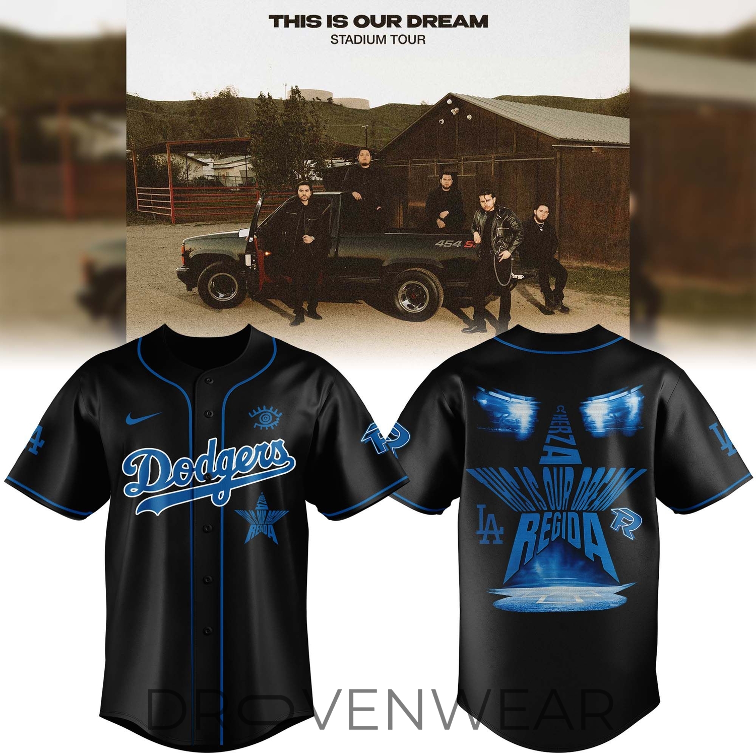 Los Angeles Dodgers x Fuerza Regida This Is Our Dream Stadium Tour Baseball Jersey Los Angeles Dodgers x Fuerza Regida This Is Our Dream Stadium Tour Baseball Jersey