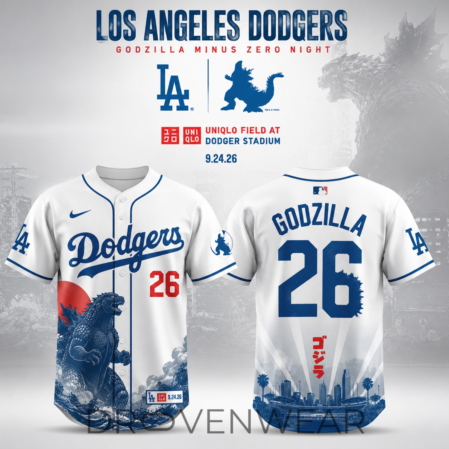 Los Angeles Dodgers x Godzilla Minus Zero Night 2026 Limited Edition Baseball Jersey Los Angeles Dodgers x Godzilla Minus Zero Night 2026 Limited Edition Baseball Jersey