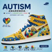 Minions X Autism Awareness Custom Name AJ1 Sneakers
