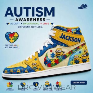 Minions X Autism Awareness Custom Name AJ1 Sneakers by Drovenwear.com