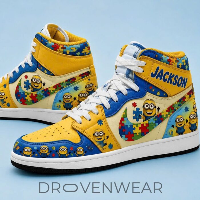 Minions X Autism Awareness Custom Name AJ1 Sneakers - Image 2
