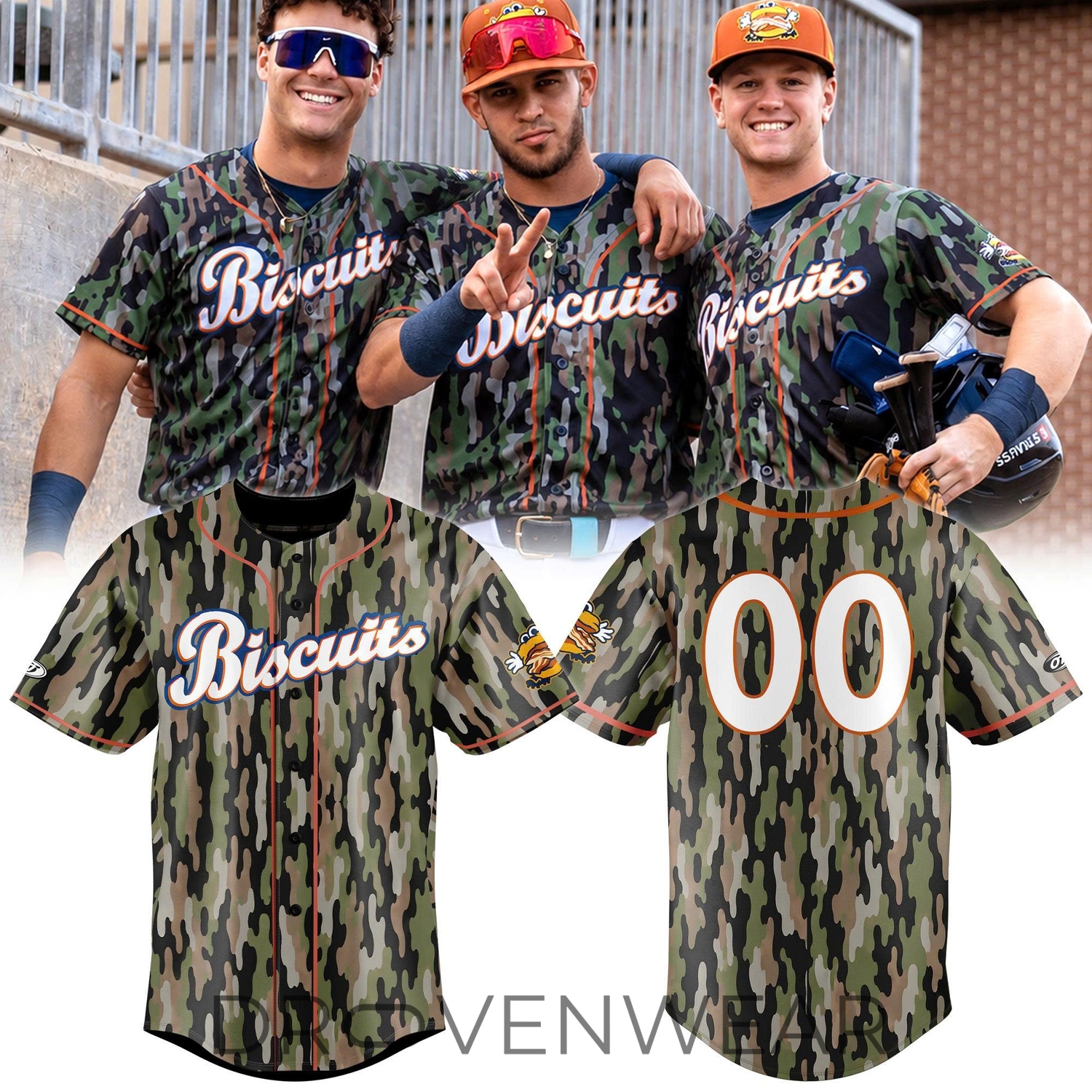 Montgomery Biscuits 2026 Camo Special Edition Baseball Jersey Montgomery Biscuits 2026 Camo Special Edition Baseball Jersey