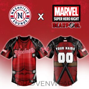 Nashville Sounds Marvel Night Limited Deadpool Jersey by Drovenwear.com