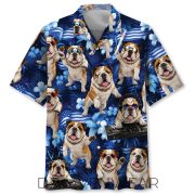 Neon Blue Bulldog Funny Hawaiian Shirt