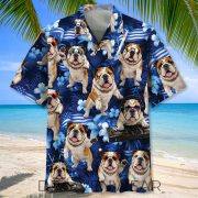 Neon Blue Bulldog Funny Hawaiian Shirt - Image 2