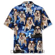 Neon Blue Bulldog Funny Hawaiian Shirt - Image 3