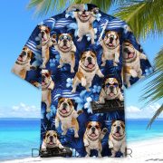 Neon Blue Bulldog Funny Hawaiian Shirt - Image 4