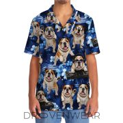 Neon Blue Bulldog Funny Hawaiian Shirt - Image 5