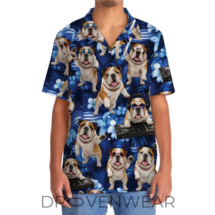 Neon Blue Bulldog Funny Hawaiian Shirt - Image 5