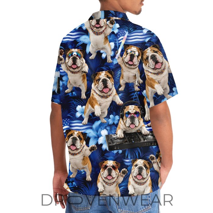Neon Blue Bulldog Funny Hawaiian Shirt - Image 6