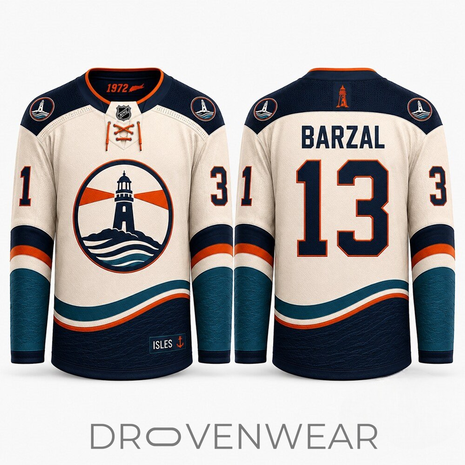 New York Islanders Mathew Barzal 13 Lighthouse Cream Hockey Jersey New York Islanders Mathew Barzal 13 Lighthouse Cream Hockey Jersey