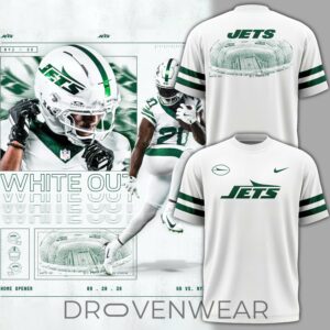 New York Jets White Out Uniform 2026 Fan Graphic TShirt by Drovenwear.com