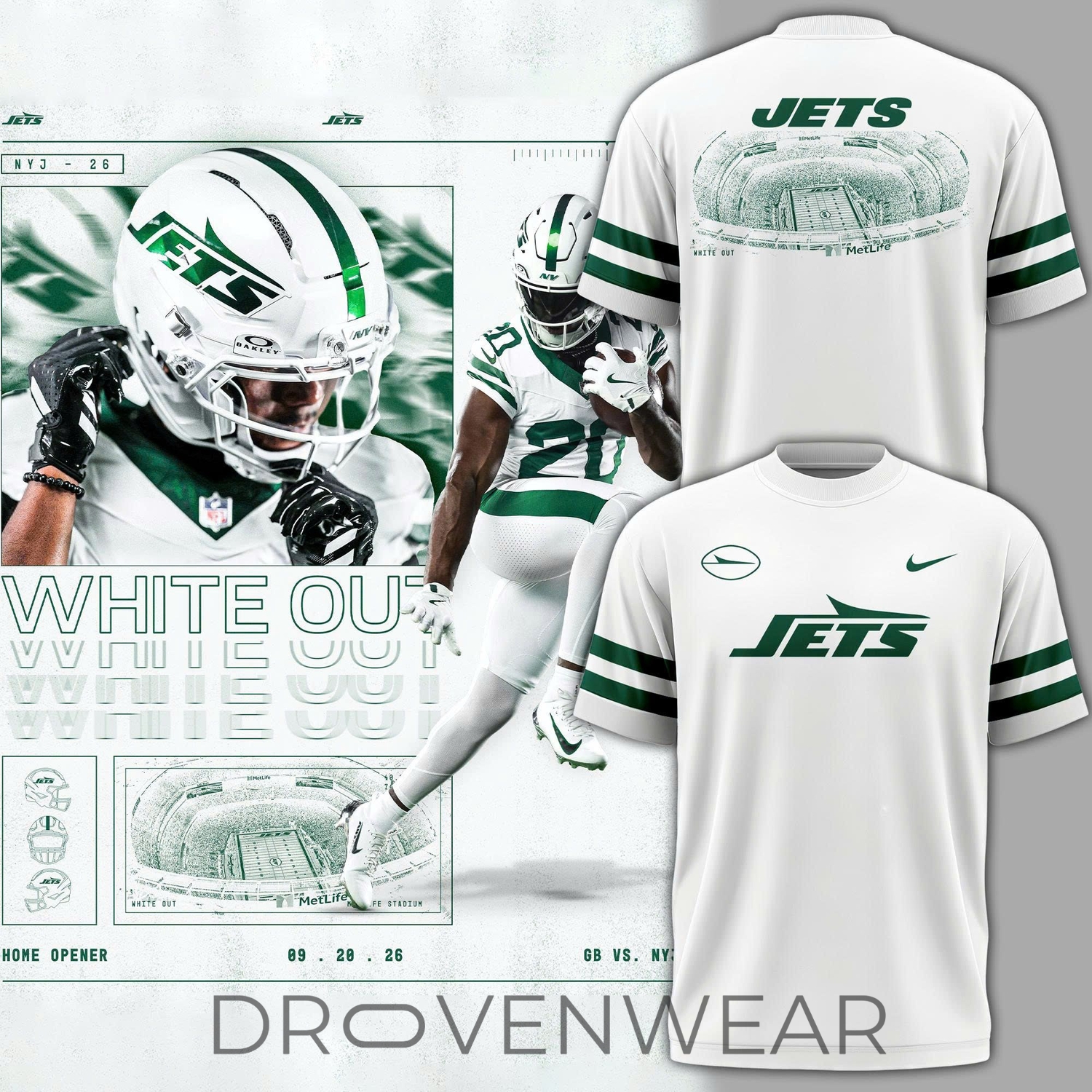 New York Jets White Out Uniform 2026 Fan Graphic T-Shirt New York Jets White Out Uniform 2026 Fan Graphic T-Shirt