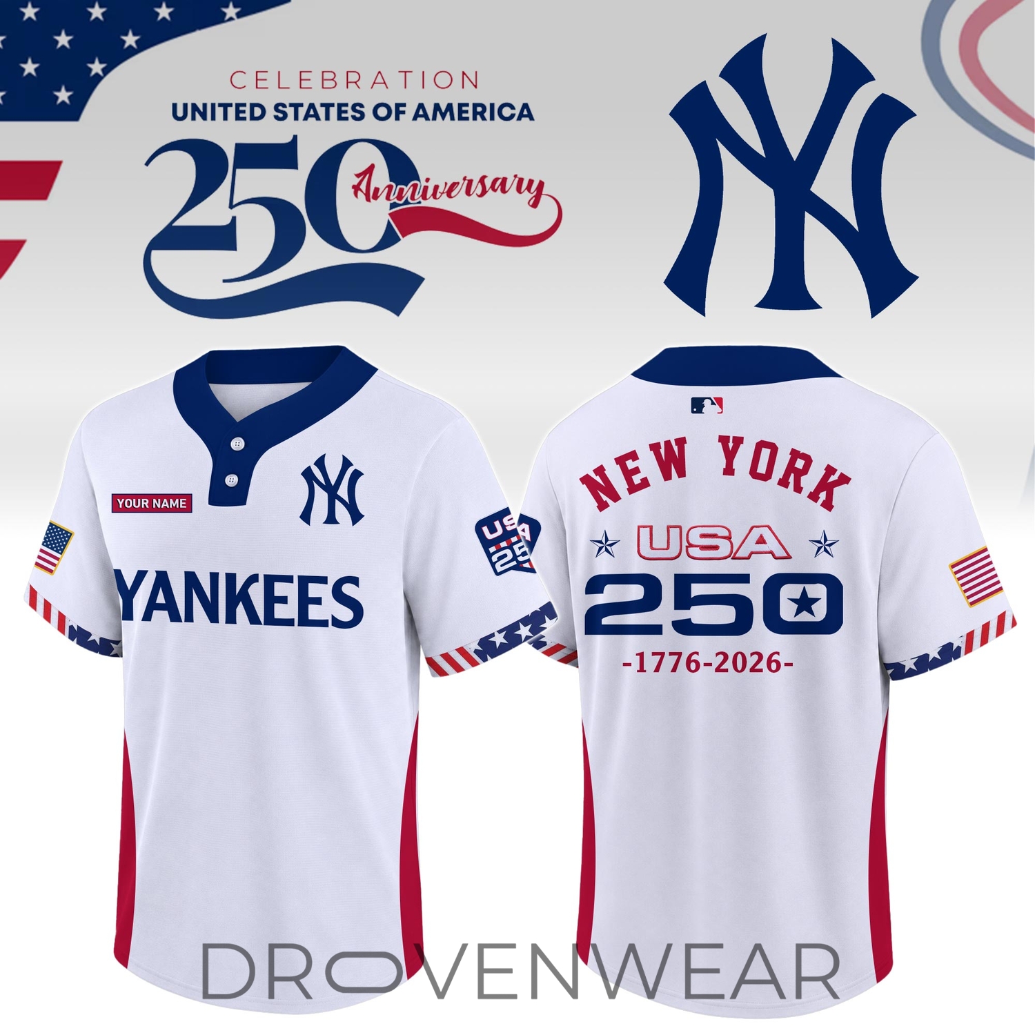 New York Yankees USA 250th Anniversary Limited Edition Two Button Baseball Jersey New York Yankees USA 250th Anniversary Limited Edition Two Button Baseball Jersey