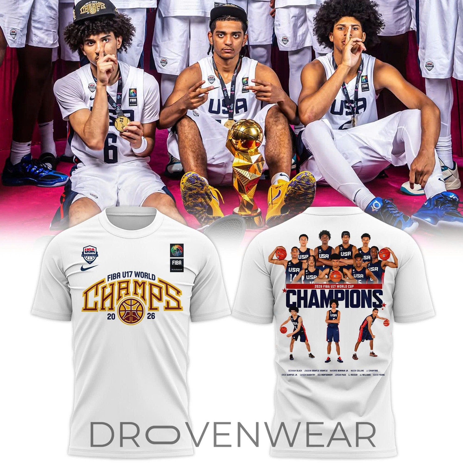 Official Team USA Basketball 2026 FIBA U17 World Cup Champs T-Shirt Official Team USA Basketball 2026 FIBA U17 World Cup Champs T-Shirt