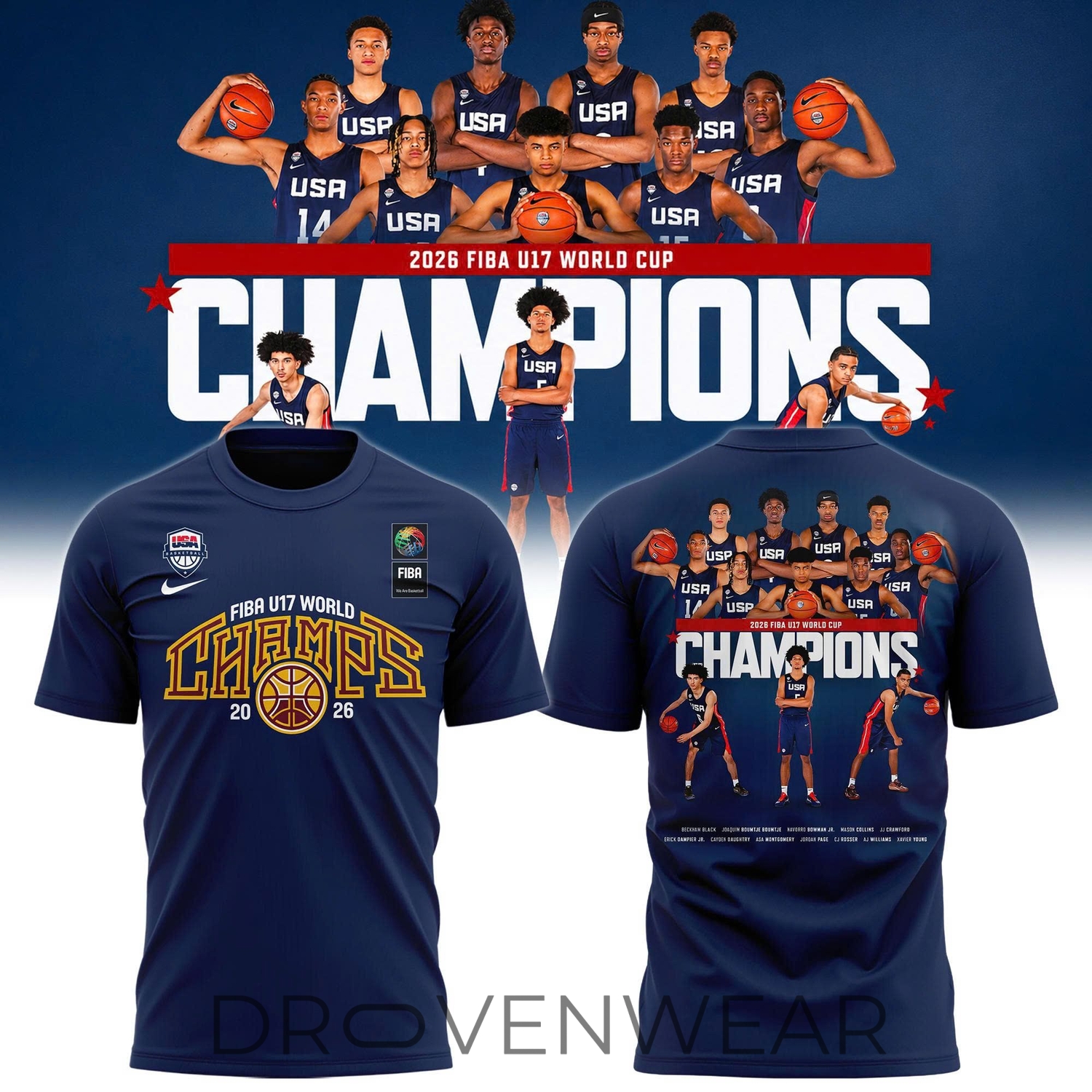 Official Team USA Basketball 2026 FIBA U17 World Cup Champs T-Shirt Official Team USA Basketball 2026 FIBA U17 World Cup Champs T-Shirt