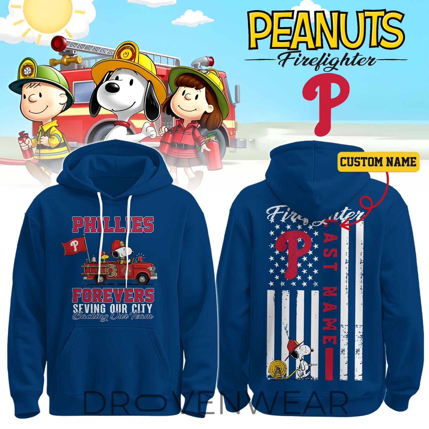 Philadelphia Phillies Snoopy Firefighter Personalized Blue Hoodie 2026 Philadelphia Phillies Snoopy Firefighter Personalized Blue Hoodie 2026