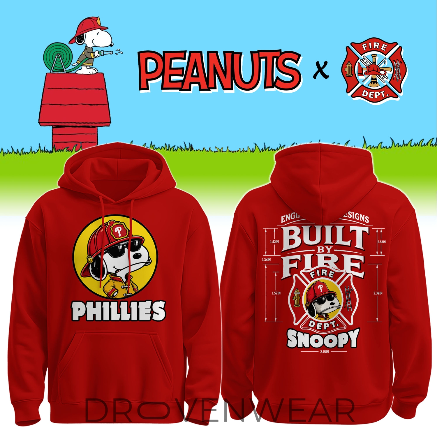 Philadelphia Phillies Snoopy Firefighter Personalized Red Hoodie 2026 V2 Philadelphia Phillies Snoopy Firefighter Personalized Red Hoodie 2026 V2
