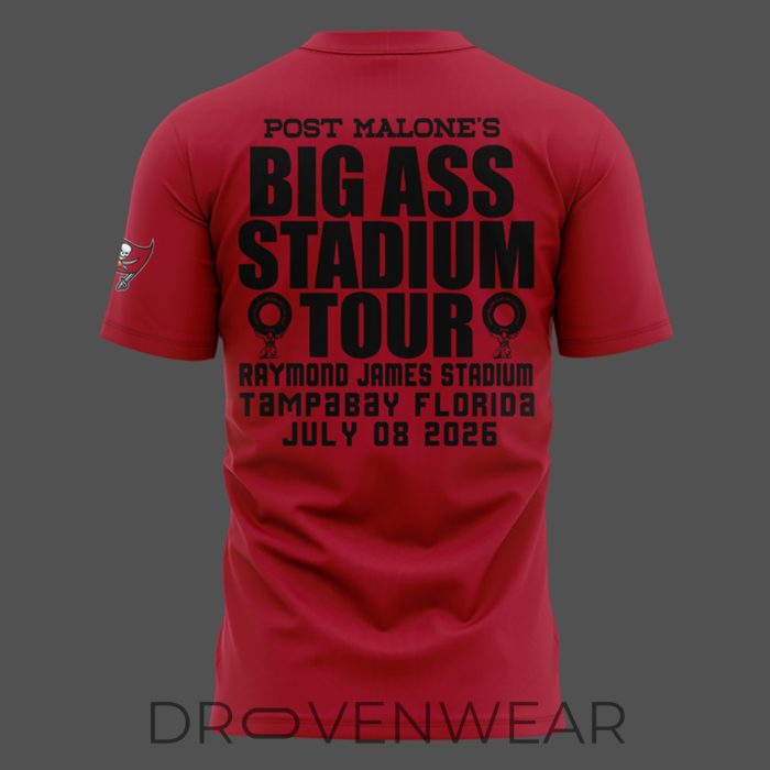 Post Malone x Tampa Bay Buccaneers Big Ass Stadium Tour 2026 Red Shirt - Image 3