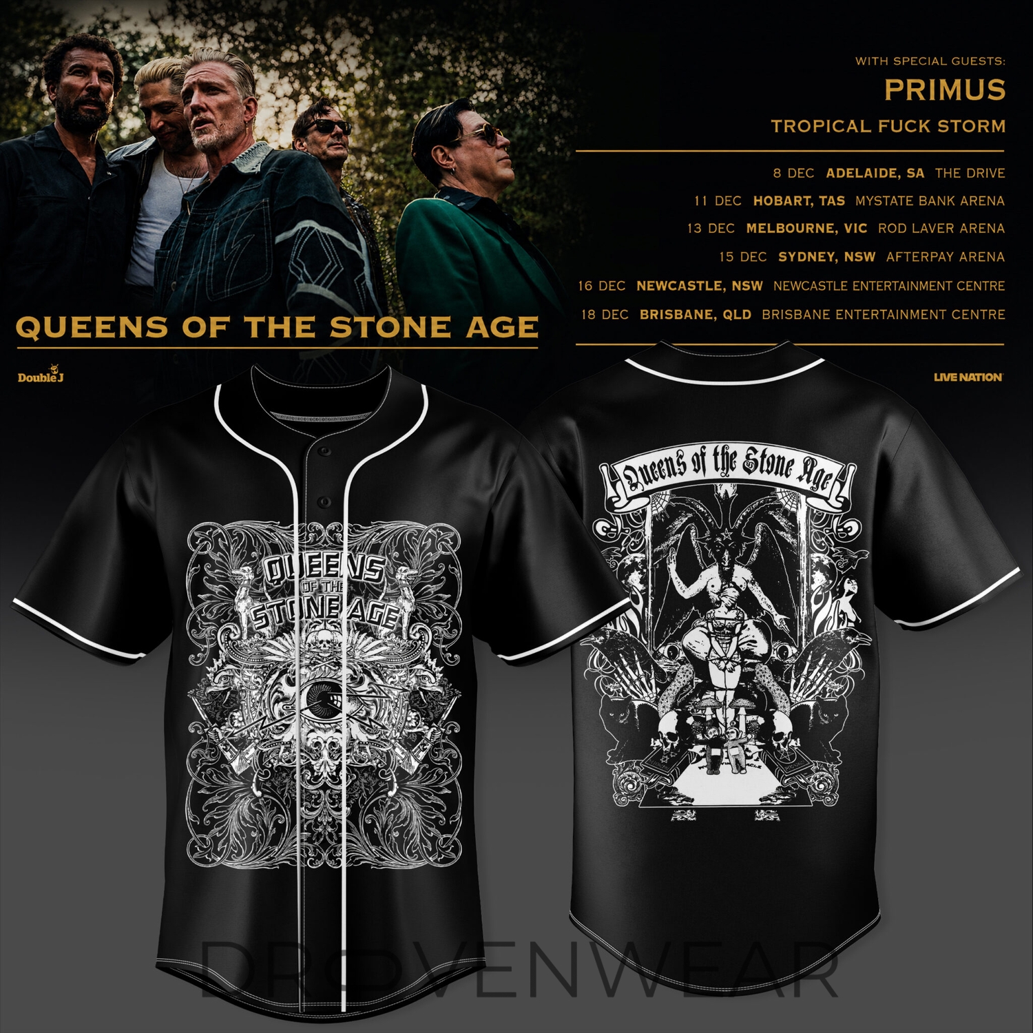 Queens of the Stone Age Australia Tour 2026 Limited Edition Baseball Jersey V4 Queens of the Stone Age Australia Tour 2026 Limited Edition Baseball Jersey V4