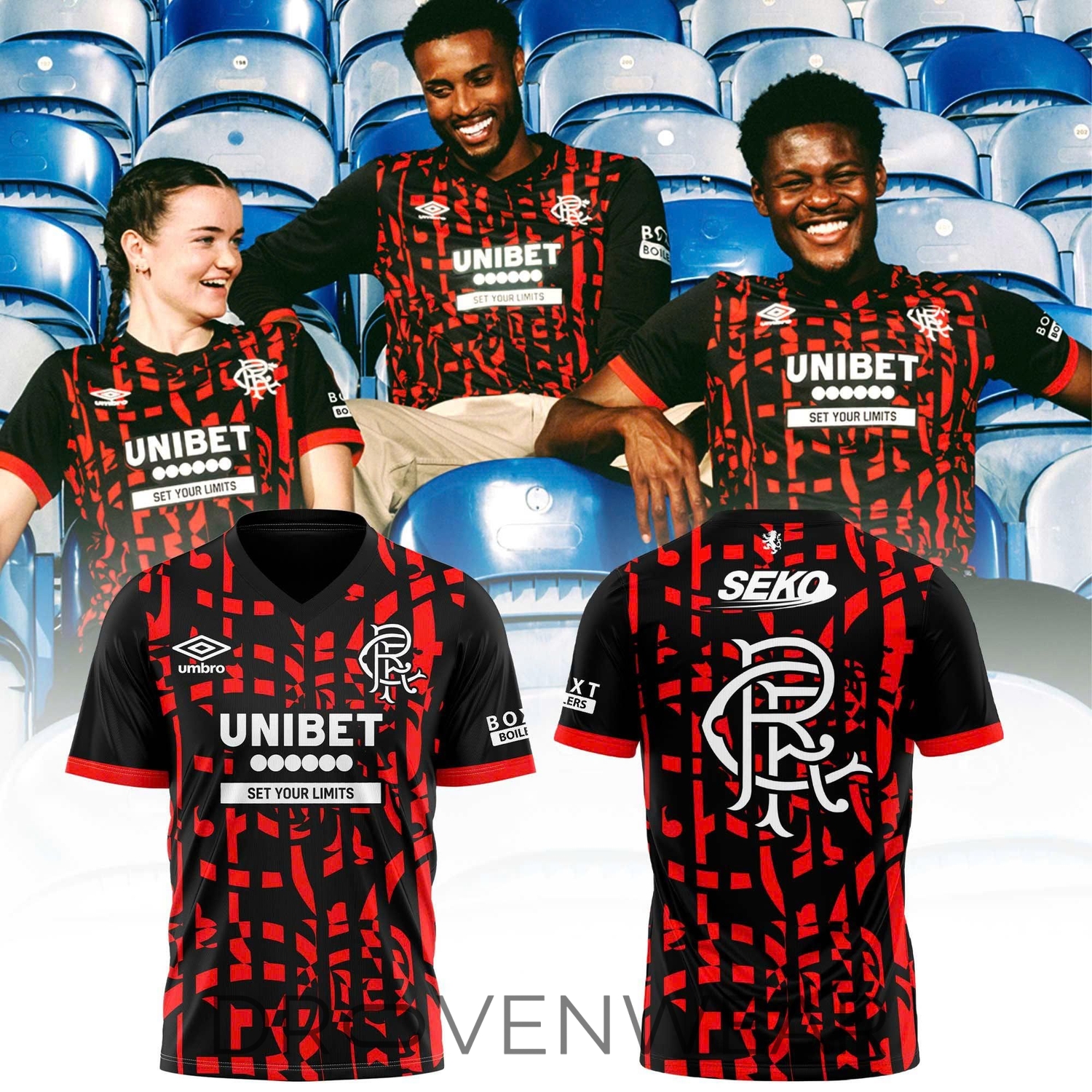 Rangers FC Third Soccer Jersey for Family - Unisex Red Black Football Shirt with Back Crest Rangers FC Third Soccer Jersey for Family - Unisex Red Black Football Shirt with Back Crest
