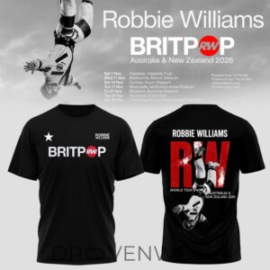 Robbie Williams Britpop Aunz Tour 2026 T Shirt by Drovenwear.com