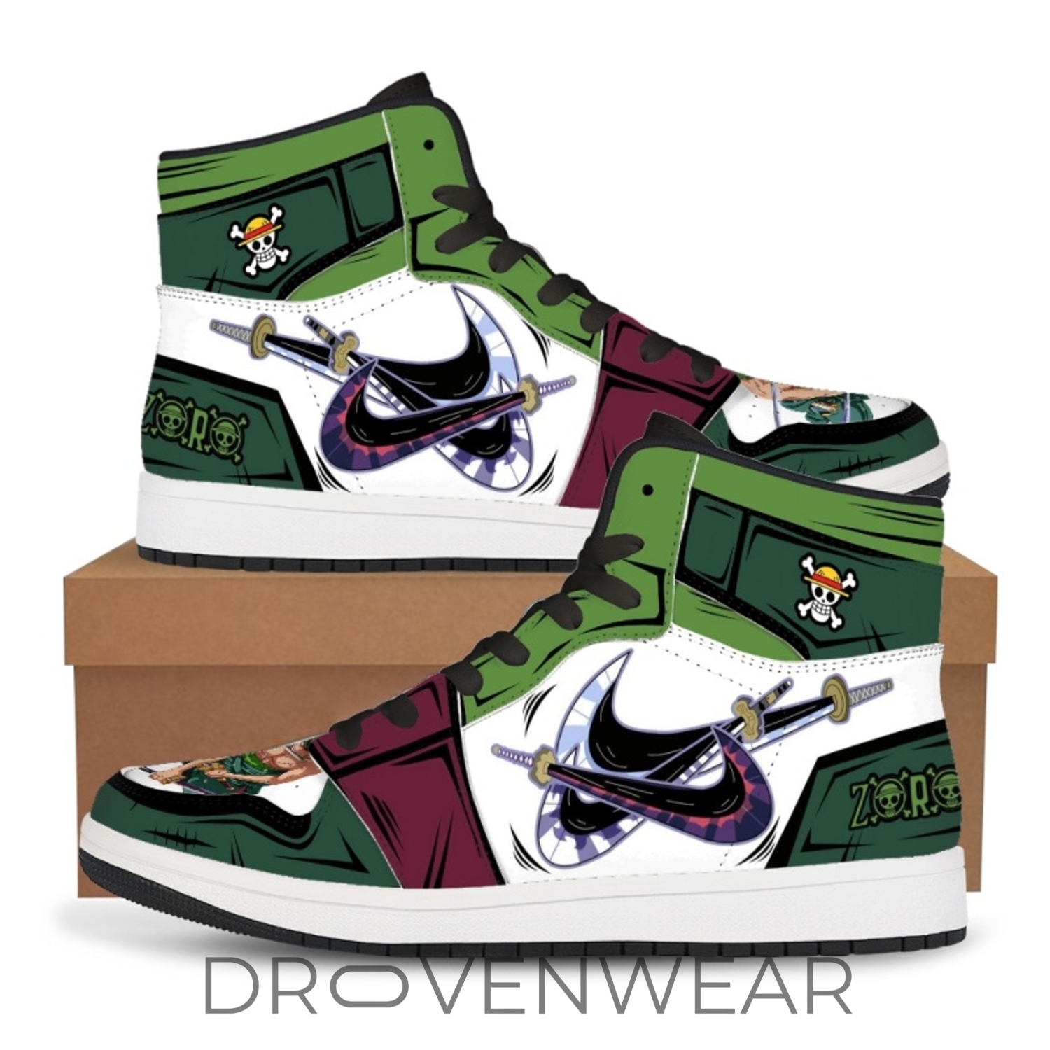 Roronoa Zoro One Piece High Top PU Leather Sneakers | Green White Anime Shoes for Men Women Santoryu Edition Roronoa Zoro One Piece High Top PU Leather Sneakers | Green White Anime Shoes for Men Women Santoryu Edition