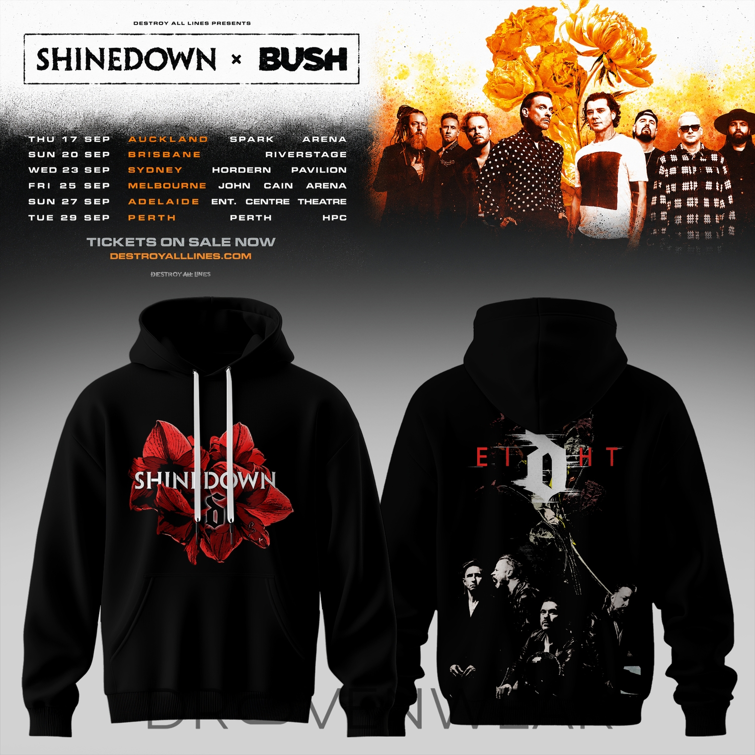 SHINEDOWN x BUSH Australia Tour 2026 Limited Edition Hoodie V2 SHINEDOWN x BUSH Australia Tour 2026 Limited Edition Hoodie V2