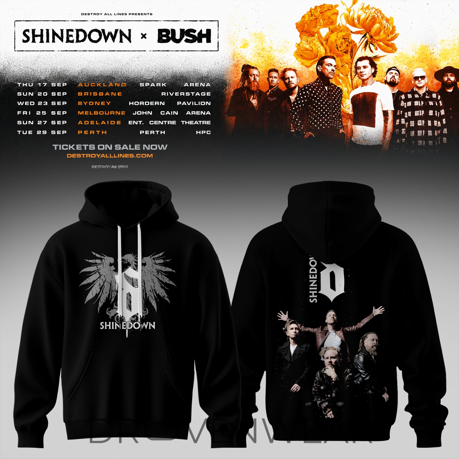 SHINEDOWN x BUSH Australia Tour 2026 Limited Edition Hoodie V3 SHINEDOWN x BUSH Australia Tour 2026 Limited Edition Hoodie V3