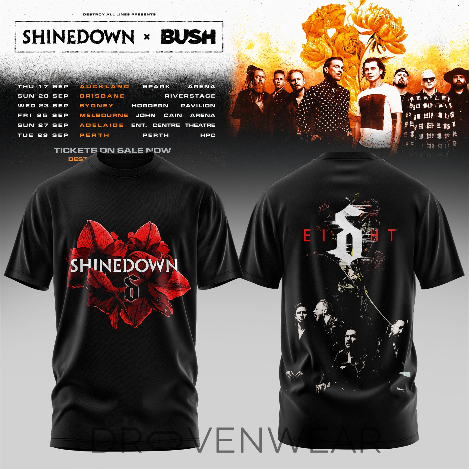 SHINEDOWN x BUSH Australia Tour 2026 Limited Edition T-Shirt V3 SHINEDOWN x BUSH Australia Tour 2026 Limited Edition T-Shirt V3