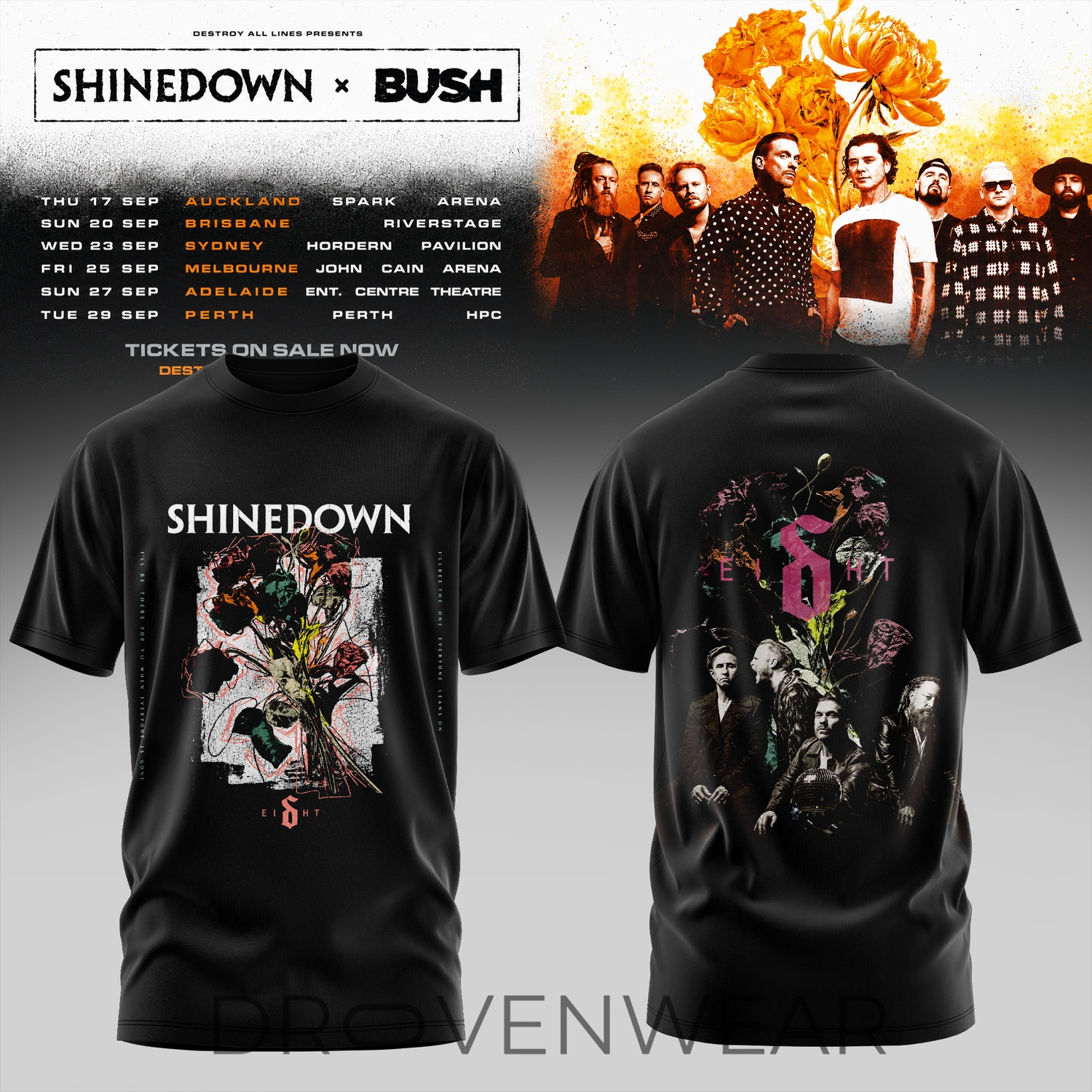 SHINEDOWN x BUSH Australia Tour 2026 Limited Edition T-Shirt V4 SHINEDOWN x BUSH Australia Tour 2026 Limited Edition T-Shirt V4