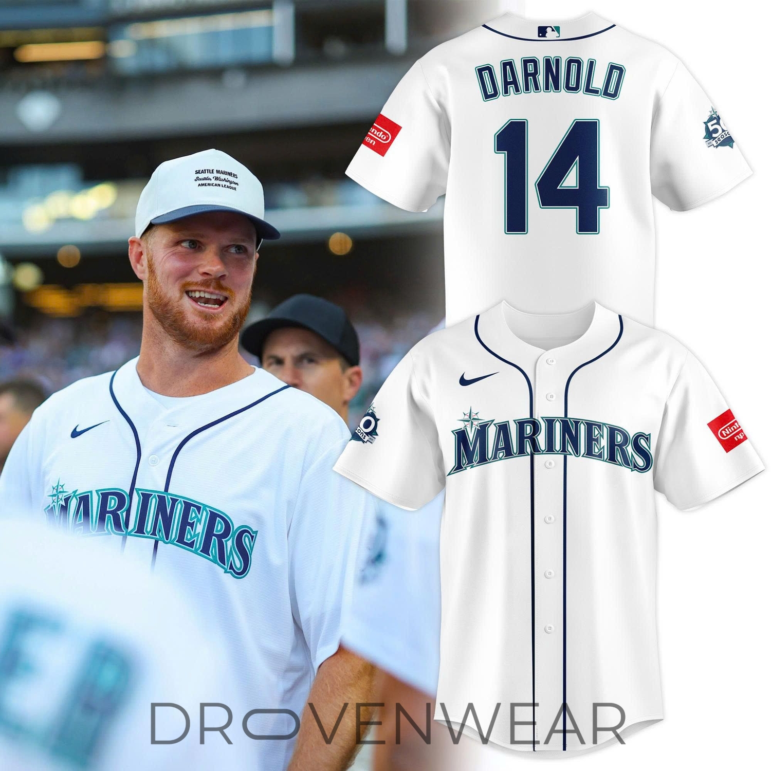 Seattle Mariners Sam Darnold #14 White Home Baseball Jersey Performance Fan Shirt Seattle Mariners Sam Darnold #14 White Home Baseball Jersey Performance Fan Shirt