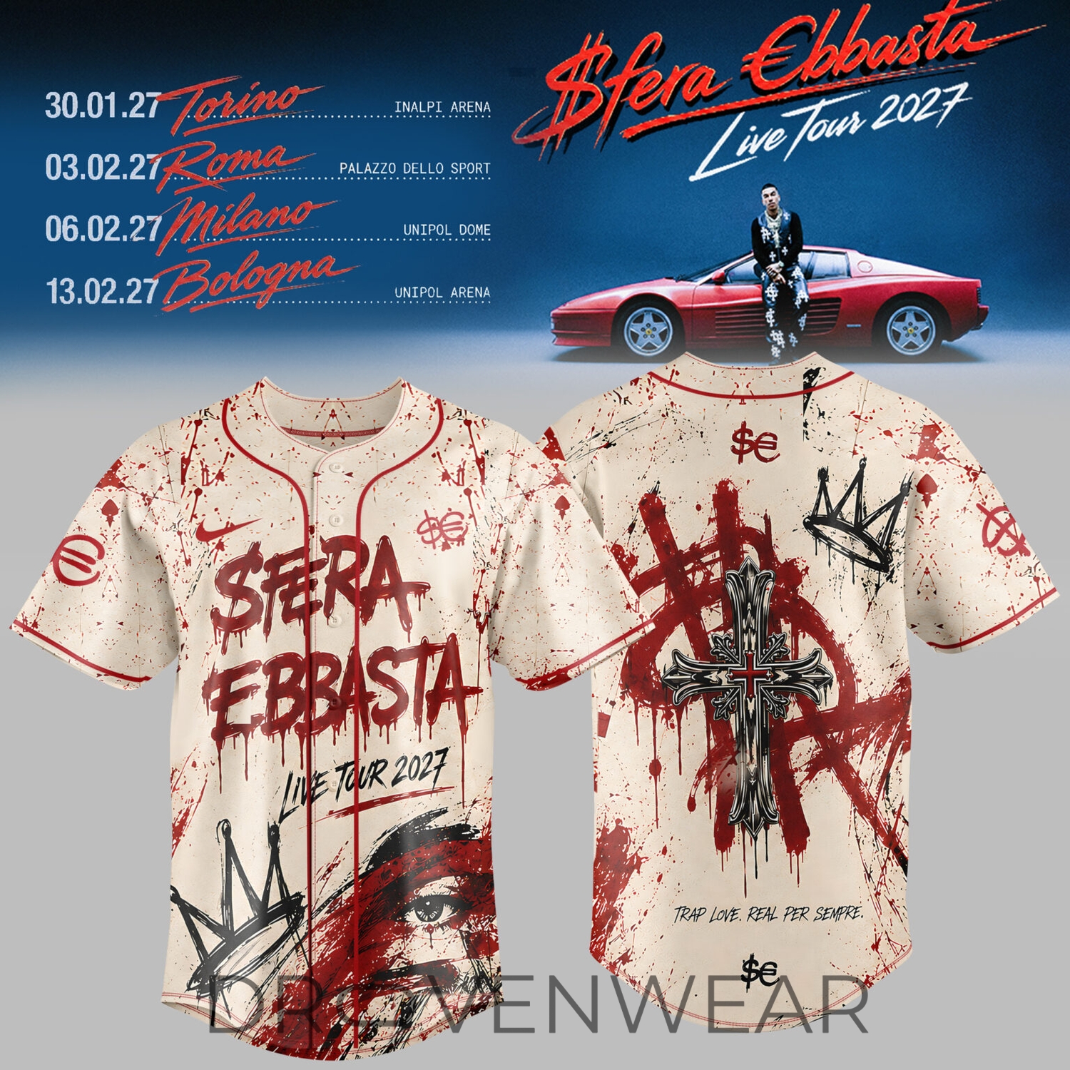 Sfera Ebbasta Live Tour 2027 Baseball Jersey V2 Sfera Ebbasta Live Tour 2027 Baseball Jersey V2