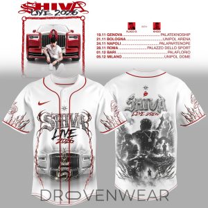 Shiva Live Tour 2026 White Baseball Jersey by Drovenwear.com