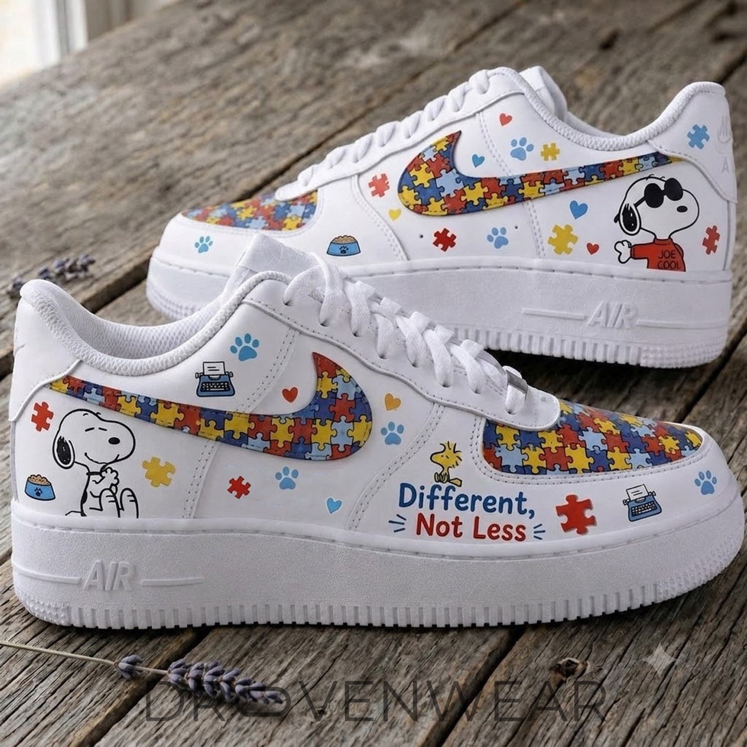 Snoopy Different, Not Less Puzzle Low Top Sneakers | Autism Awareness Gift Snoopy Different, Not Less Puzzle Low Top Sneakers | Autism Awareness Gift