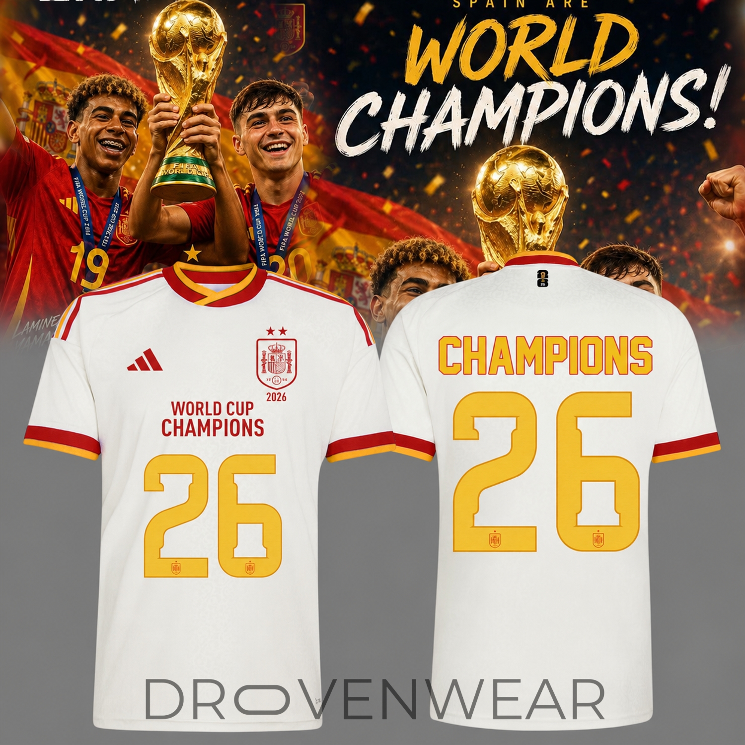 Spain National Football Team FIFA World Cup 2026 Champions Away Soccer Jersey Spain National Football Team FIFA World Cup 2026 Champions Away Soccer Jersey
