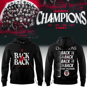 Stade Toulousain Rugby Back four Back Champions Hoodie V2 by Drovenwear.com