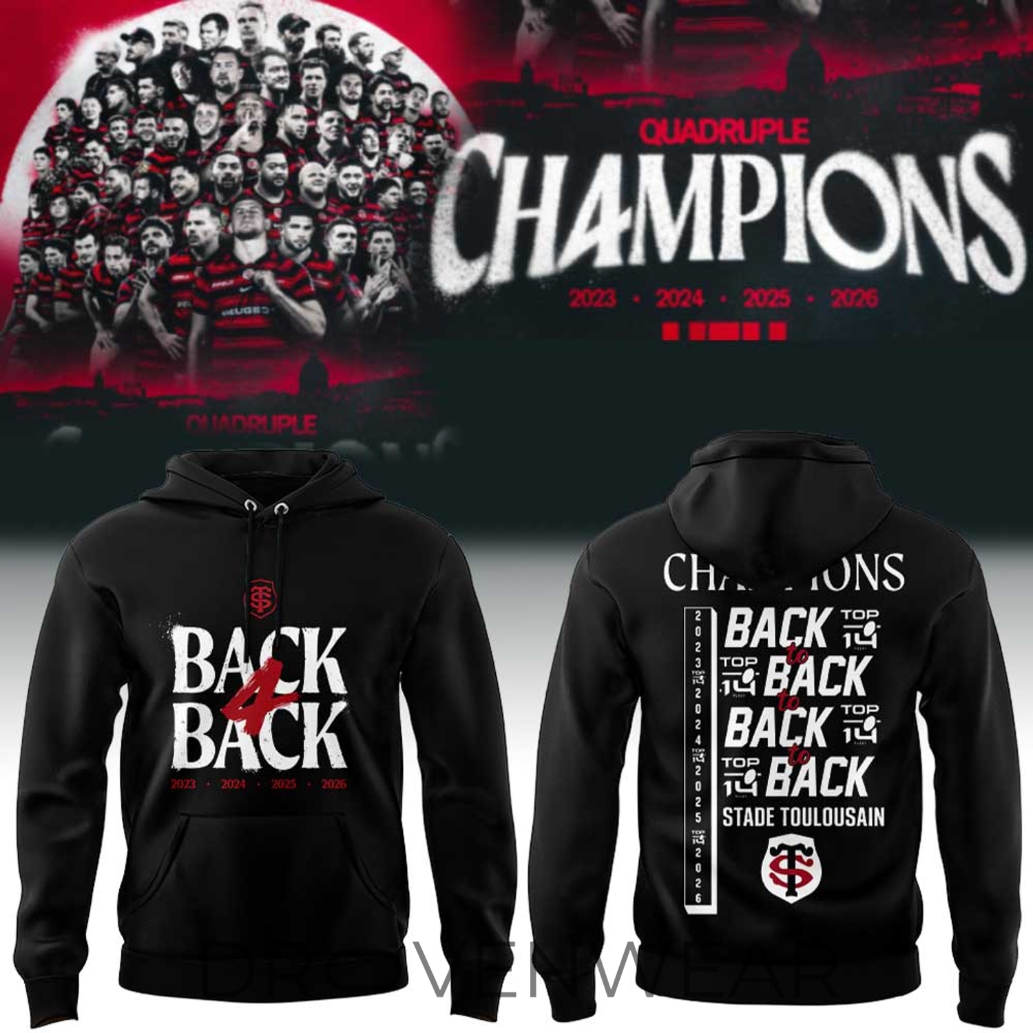 Stade Toulousain Rugby Back four Back Champions Hoodie V2 Stade Toulousain Rugby Back four Back Champions Hoodie V2