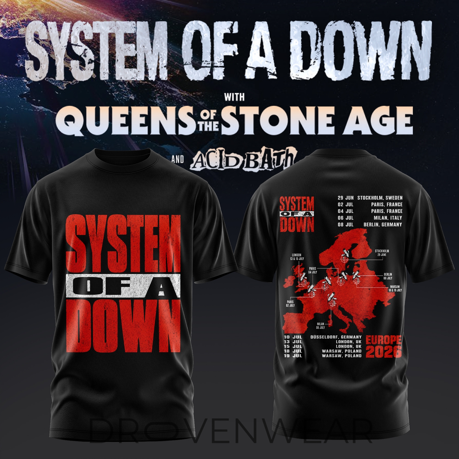 System of a Down UK EU Tour 2026 Black Collection T-Shirt System of a Down UK EU Tour 2026 Black Collection T-Shirt
