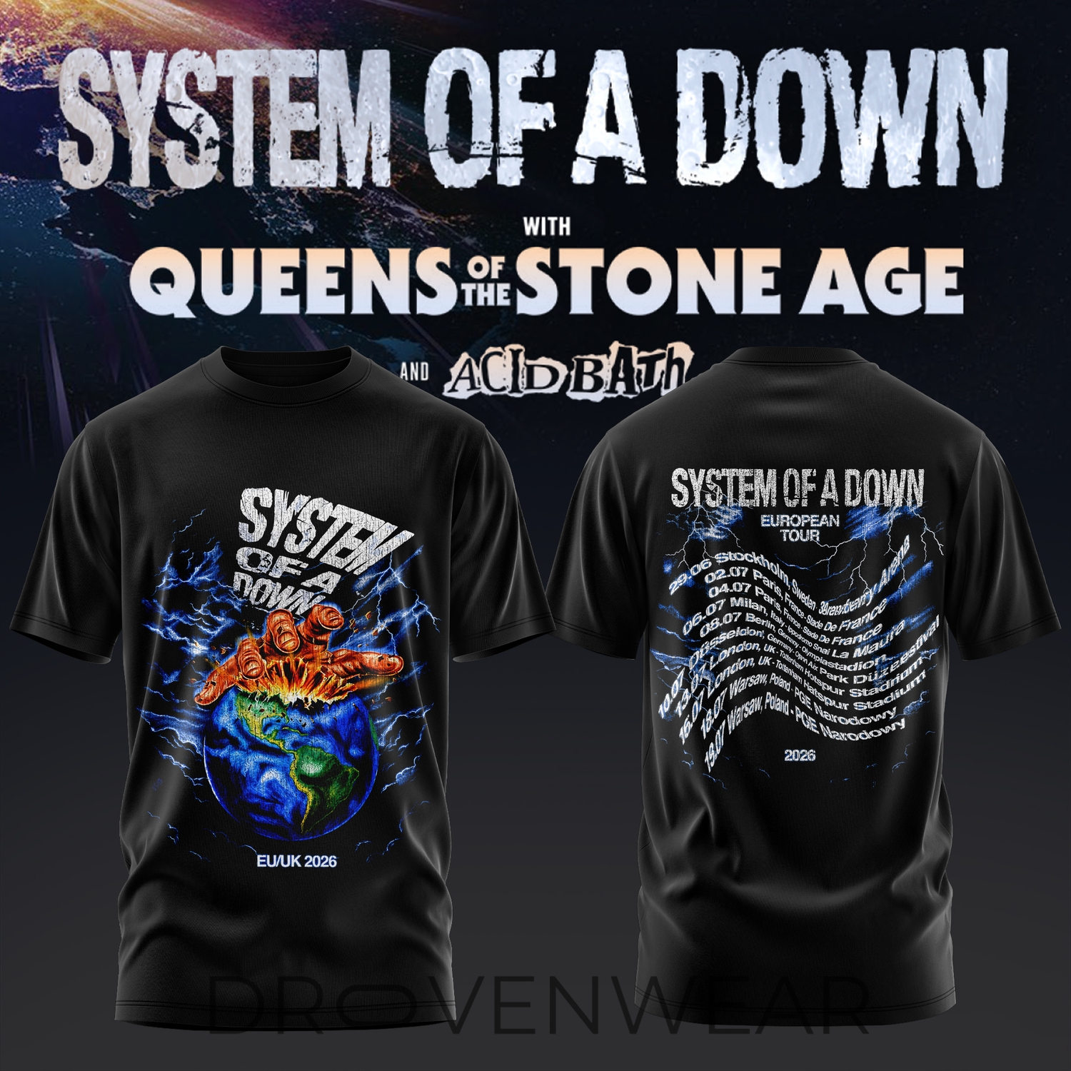 System of a Down UK EU Tour 2026 Black Collection T-Shirt V3 System of a Down UK EU Tour 2026 Black Collection T-Shirt V3