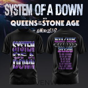 System of a Down UK EU Tour 2026 Black Collection TShirt V4 by Drovenwear.com