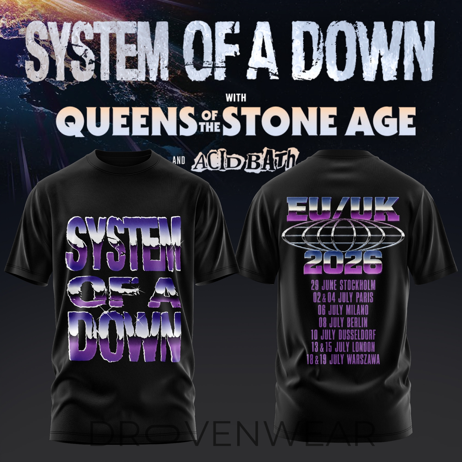 System of a Down UK EU Tour 2026 Black Collection T-Shirt V4 System of a Down UK EU Tour 2026 Black Collection T-Shirt V4