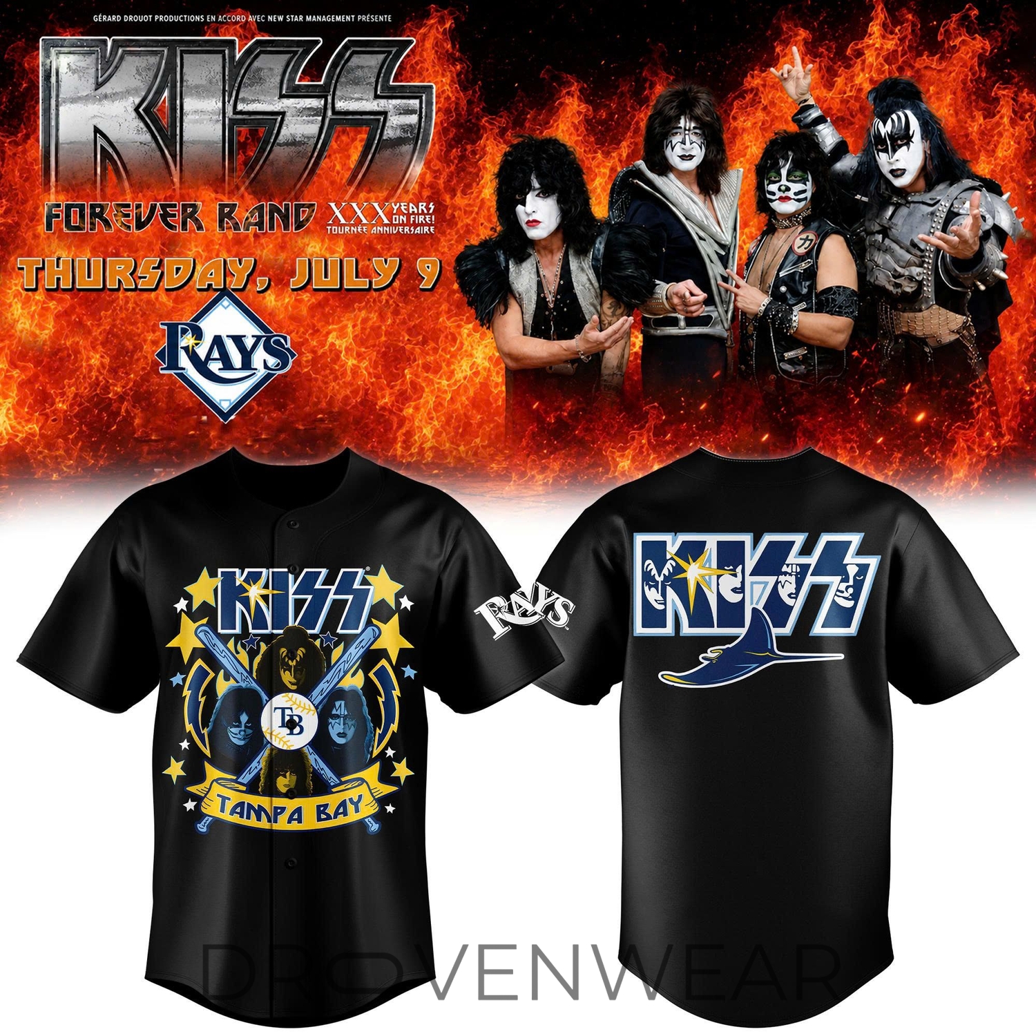Tampa Bay Rays x KISS Forever Band XXX Years on Fire Anniversary Tour 2026 Jersey Tampa Bay Rays x KISS Forever Band XXX Years on Fire Anniversary Tour 2026 Jersey